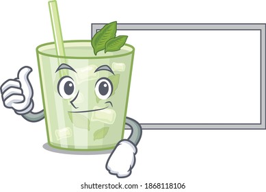 Mojito lemon cocktail cartoon design with Thumbs up finger bring a white board