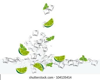 Mojito with limes, mint and ice cubes