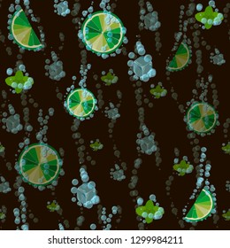 mojito print. seamless pattern with lime, ice cubes and mint leaves