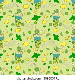 Mojito, Seamless Pattern. Vector illustration.