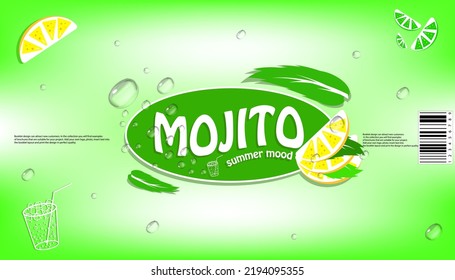 mojito soda cover for bottles and cans of carbonated drinks, bright , for printing and the internet