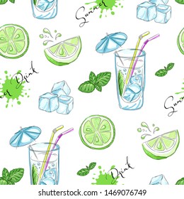 Mojito summer drink seamless pattern. Summer time vector background