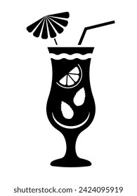 Mojito. Vector icon - cocktail with a straw, decorated with an umbrella.