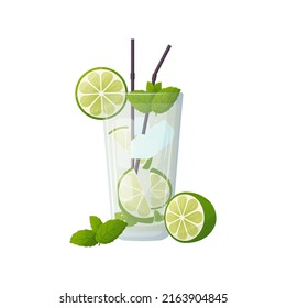 Mojito vector illustration isolated on a white background. Cocktail. Drink. Lime.
