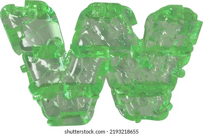 Mojito-colored chipped ice letter w
