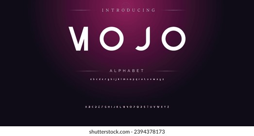 Mojo Modern Bold Font. Sans Serif Font. Típografía minúscula de estilo urbano en cursiva superior regular para moda, deporte, tecnología, digital, cine, diseño de logotipo, ilustración vectorial