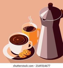 moka coffee and cookies, isometric