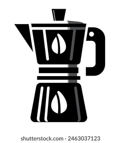 Moka is a coffee maker produced by Italian industrial design. Classic espresso coffee machine. Vector icon on white background.