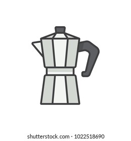 Moka coffee pot flat line colored icon.