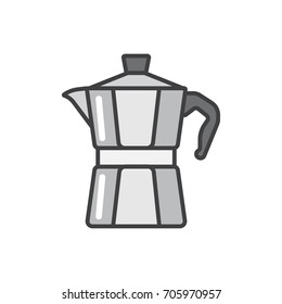 Moka coffee pot flat line icon. 