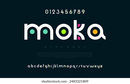 Moka creative geometric modern urban alphabet font. Digital abstract futuristic, fashion, sport, minimal technology typography. Simple numeric vector illustration