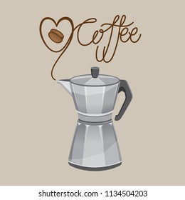Moka pot coffee brew vector with lettering illustration