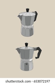 moka pot , coffee brewing method ,sketch vector.