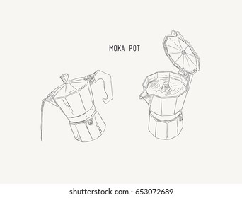 moka pot , coffee brewing ,sketch vector.