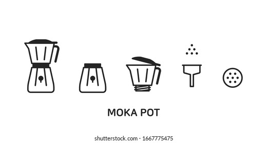 moka pot coffee equipment, black and white icon, moka pot coffee maker