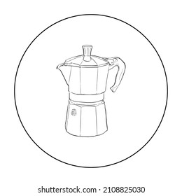 Moka pot coffee pot. In line style for logo. For Backdrop, Wallpaper, Background. Vector illustration.
