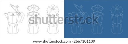 Moka pot coffee maker blueprint technical drawing