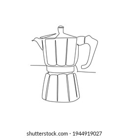 Moka Pot coffee maker continuous one line drawing. stove-top or electric coffee maker that brews coffee by passing boiling water pressurized by steam through ground coffee