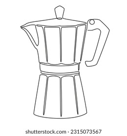 Moka Pot coffee maker continuous one line drawing. Coffeepot single drawn vector illustration. Stove-top or electric coffee maker minimalist  sketch. Italian coffee maker or moka pot, espresso machine