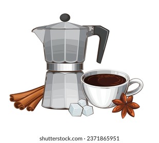 Moka Pot Coffee Maker, Electric Espresso Coffee Maker Pot, Espresso machine with Cup of Coffee and spices