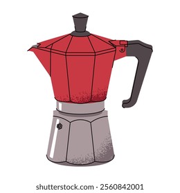 Moka Pot Coffee Maker, Electric Espresso Coffee. Equipment for preparing morning energy coffee hot drinks. Flat vector illustrations isolated on white background