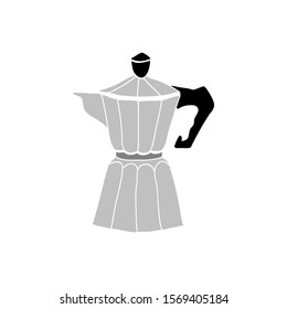 Moka pot coffee maker. Flat style vector illustration of a silver kitchenware. Cute and stylish Italian design.