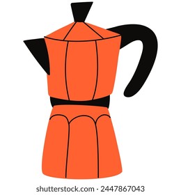 Moka Pot Coffee Maker. Hand draw vector electric espresso coffee maker pot. Icon collection for menu, coffee shop. 