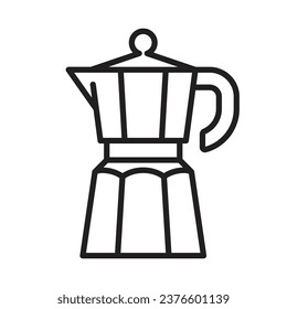 Moka pot coffee maker icon. Traditional Italian home coffee maker. Brewing coffee concept. Linear illustration, line icon, editable stroke.