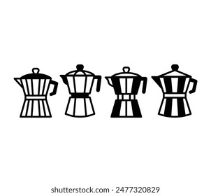 moka pot coffee maker icons symbol vector design black white color illustration sets