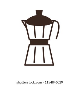 Moka pot coffee maker isolated linear icon. Cafe and restaurant menu design element. Coffee break outline vector pictogram. Coffee shop or coffee maker logo. Retro tool for cafeteria barista.