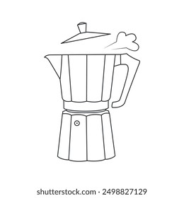 Moka Pot coffee maker. Italian geyser coffee maker. Minimalist sketch. Coffee break, breakfast. Illustration in linear style.