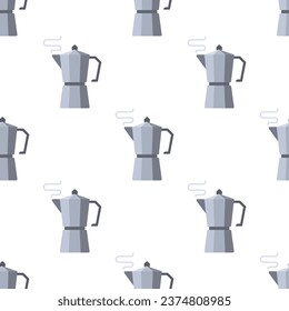 Moka pot coffee maker seamless pattern on white background.