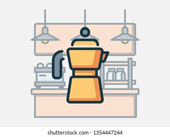 Moka pot. Coffee shop elements. Filled outline icon set.