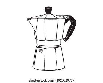 Moka pot Coffeemaker sketch engraving raster illustration. Scratch board style imitation. Black and white hand drawn image.