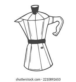 Moka pot Coffeemaker sketch engraving raster illustration. Scratch board style imitation. Black and white hand drawn image.