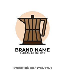 moka pot flat design logo vector illustration, coffee shop logo icon with outline style