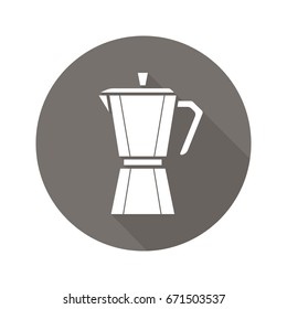 Moka pot flat design long shadow glyph icon. Classic coffee maker. Vector silhouette illustration