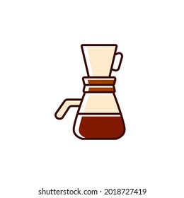 Moka pot flat icon. Coffee equipment. Pour over coffee maker. Color filled symbol. Isolated vector stock illustration