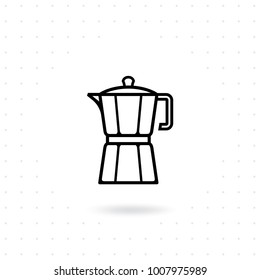 Moka pot icon. Coffee maker vector illustration. Moka pot icon in line style design. Flat coffee maker icon on white background. Italian coffee maker