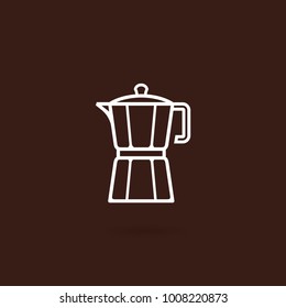 Moka pot icon. Coffee maker vector illustration with brown background. Moka pot icon in line style design. Flat icon on white background. Italian coffee maker