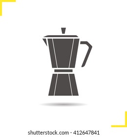 Moka pot icon. Drop shadow classic coffee maker silhouette symbol. Mocha pot. Vector isolated illustration