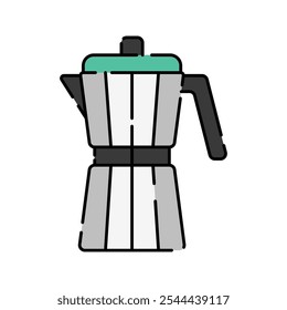 Moka pot Icon Illustration with bright colour palette in flat design style Ideal for cafe branding, menus, and coffee-themed designs.