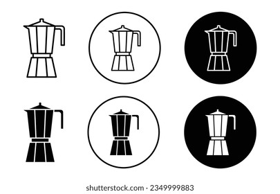 conjunto de iconos de moka pot. símbolo vector de la olla de café expresso italiano en un estilo negro relleno y delineado.