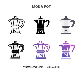 Moka pot icons vector illustration set line, flat, glyph, outline color gradient. Great for web, app, presentation and more. Editable stroke and pixel perfect.