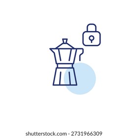 Pote Moka e fechadura. Café seguro e cervejaria. Pixel perfeito, ícone de vetor de traço editável