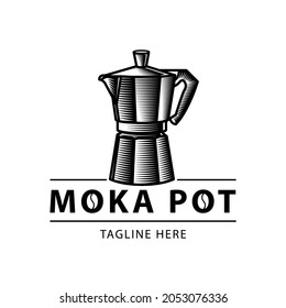 Moka pot logo template vector. Coffee vintage emblem design on white background.