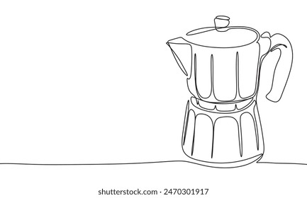 Moka pot one line continuous. Line art coffee equipment. Hand drawn vector art.