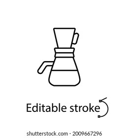 Moka pot outline icon. Coffee equipment. Customizable linear symbol. Editable stroke. Isolated vector illustration