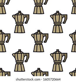 moka pot seamless doodle pattern, vector illustration