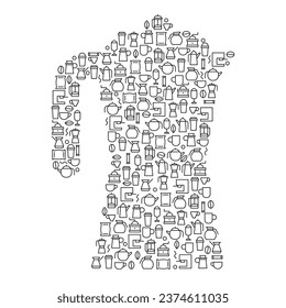 Moka pot silhouette in creative minimal style. Modern concept art for branding cafe, shop. Decorative coffee composition from simple line elements. Geometric vector illustration.